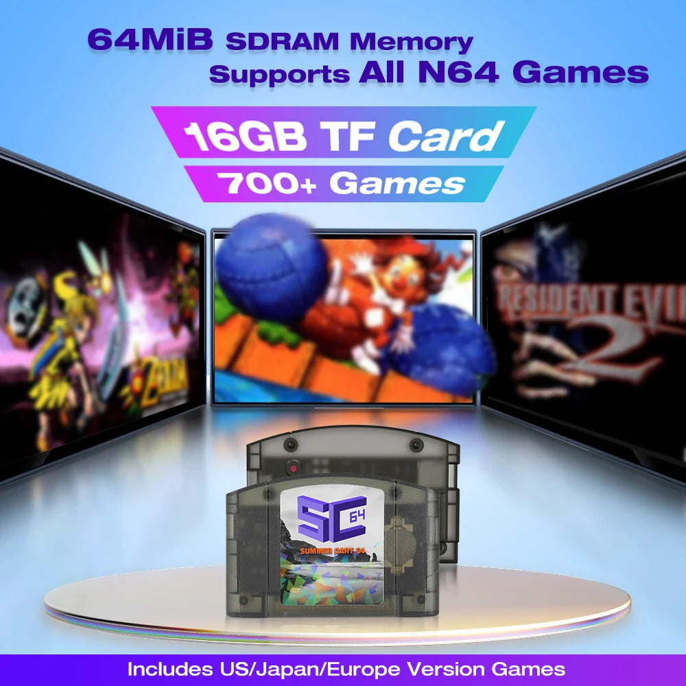 EPICJO SummerCart 64 Open Source N64 Game Card – 700+ Games & 64DD Compatibility, Includes Free 16GB SD Card for Nintendo 64
