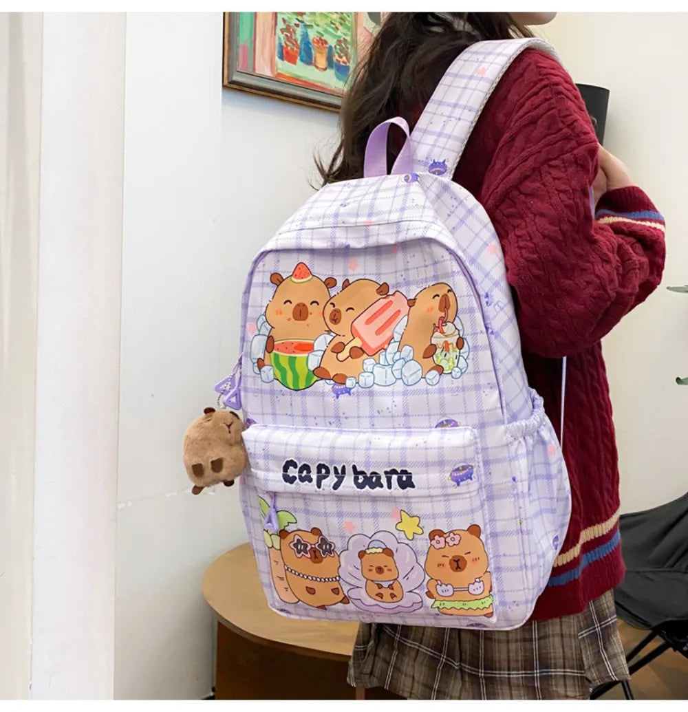 Cute Capybara Backpack | Large Capacity, Breathable Nylon Schoolbag for Students, Women & Girls, Ultra-Light Book Bag