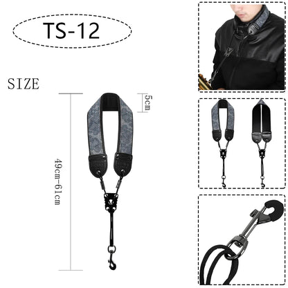 Saxophone Neck Strap - Adjustable Leather Universal Fit for Soprano, Alto, Tenor Sax with Secure Closed Hooks