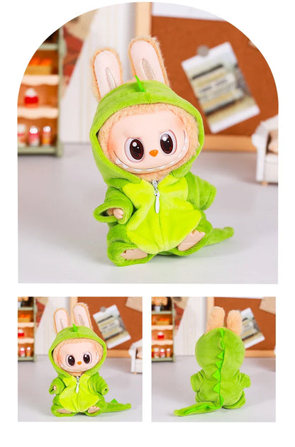 13cm Labubu Doll Clothes — 6-Piece Dinosaur Animal Outfit with Hat