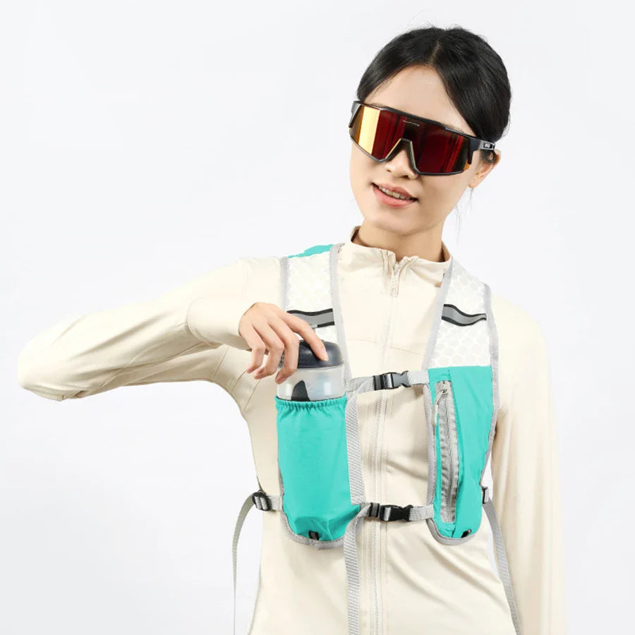 Lightweight Reflective Running & Biking Vest – Hydration Pack with Water Bottle Holder & Phone Storage Chest Bag