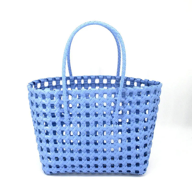 Hylhexyr Handheld Woven Shoulder Bag – PVC Tote for Vegetables, Beach, Picnic & Vacation, Women’s Handbag