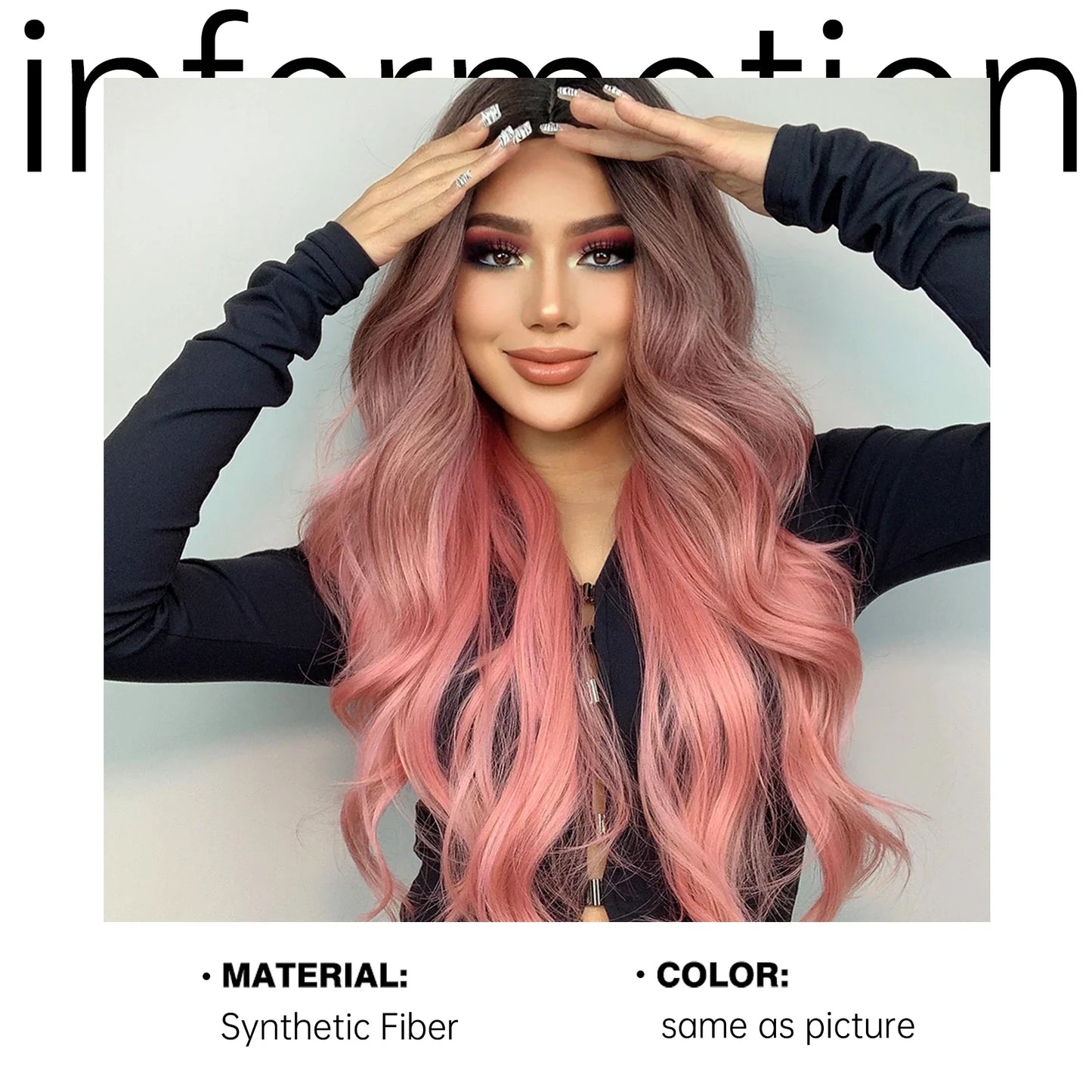 Long Pink Wavy Wig for Women — Middle Part Synthetic Hair, Heat-Resistant, Natural-Looking Cosplay Wig