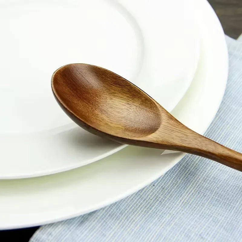 6Pcs Wooden Spoon Set – Natural Wood Kitchen Utensils for Soup, Dessert & Dinner Serving