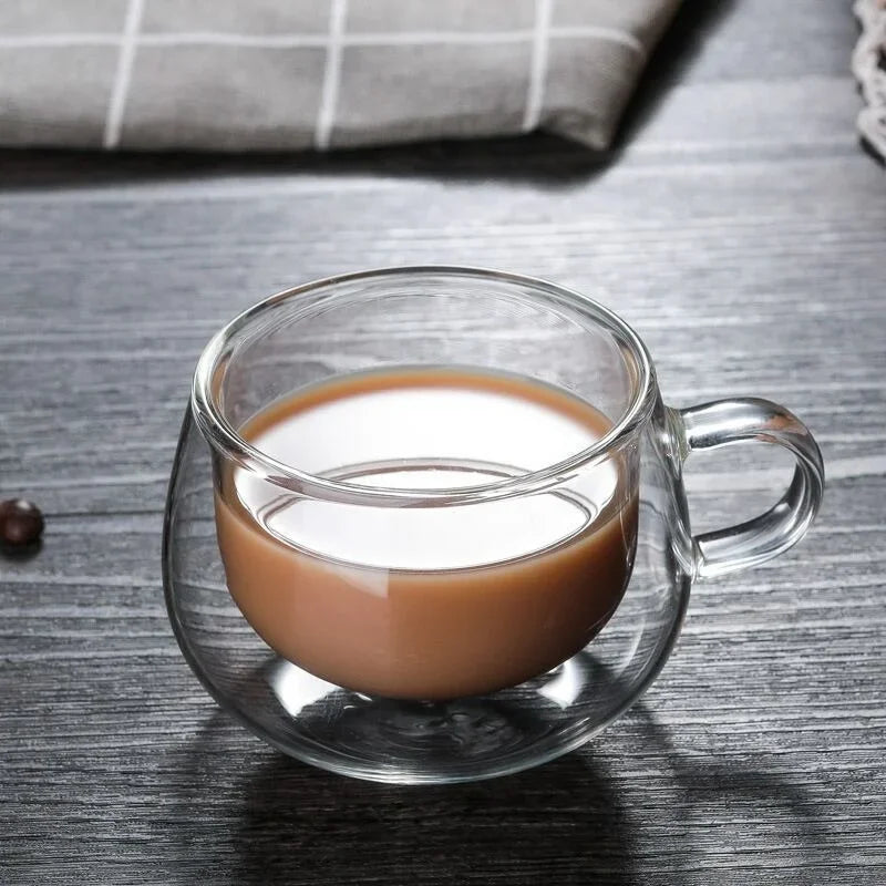 150-350ml Heat Resistant Borosilicate Glass Mug – Double Wall Coffee Cup with Handle, Clear Milk & Water Cup Gift