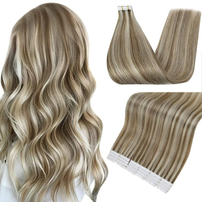Full Shine Tape In Human Hair Extensions - 100% Remy Straight Hair Double Sided Silky Natural Tapes for Women