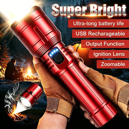 Rechargeable 3-in-1 Flashlight - Super Bright 5-Mode Waterproof Light with Power Bank & Lighter