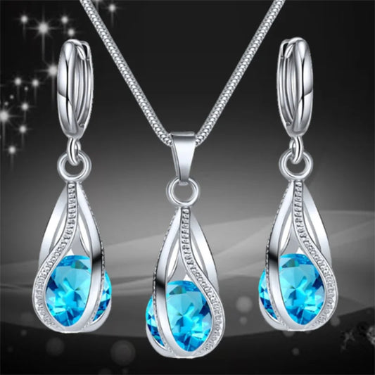 Chic Melody Pendant Necklace & Earrings Set, Glittering Zircon Crystal Jewelry for Women