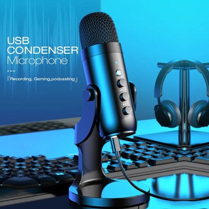 Haomuren USB Microphone for PC & Mac – Condenser Mic for Gaming, Streaming, Recording, with Phone Adapter & Headphone Output