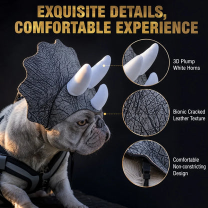 Halloween Dinosaur Dog Hat - Scary Triceratops Costume Headwear for French Bulldogs