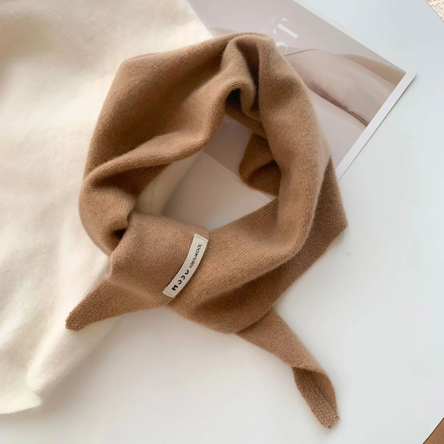 Women’s Wool Triangle Scarf – British Korean Knitted Headscarf & Warm Multi-Functional Wrap