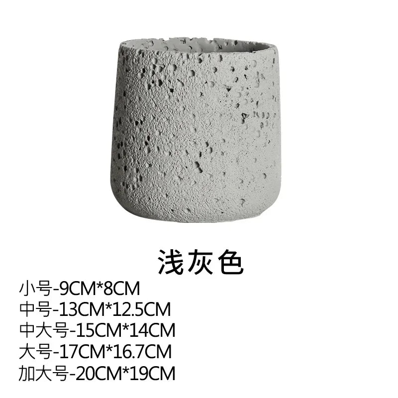 Nordic Cement Flower Pot - Mountain Stone Planter with Tray for Indoor & Outdoor Decor