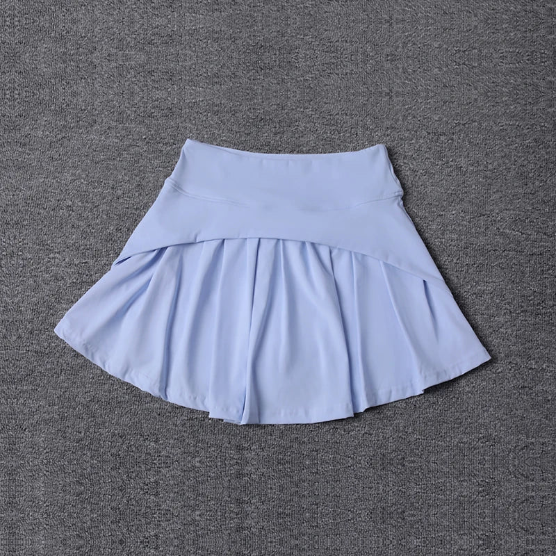 2024 Summer Women’s Anti-Glare Pleated Skirt – High Waist Ice Sports Short A-Line Half Skirt with Elastic Waist