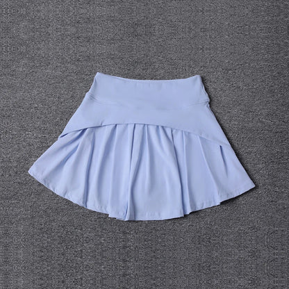 2024 Summer Women’s Anti-Glare Pleated Skirt – High Waist Ice Sports Short A-Line Half Skirt with Elastic Waist