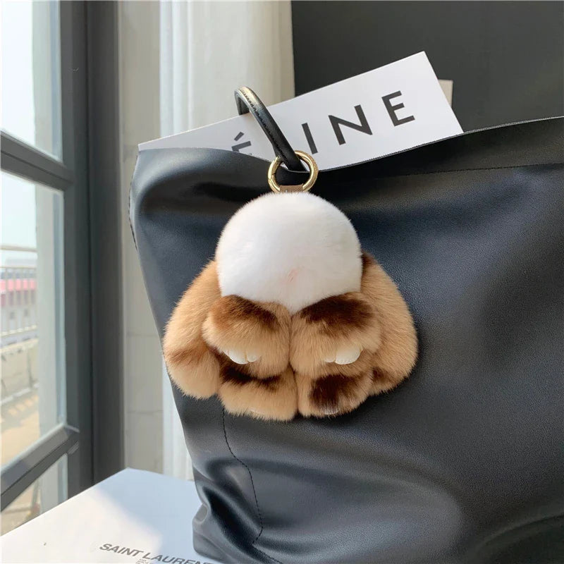 10cm Cute Plush Bunny Keychain – Women’s Fur Pom Pom Angel Rabbit Bag Charm & Toy Pendant for Girls
