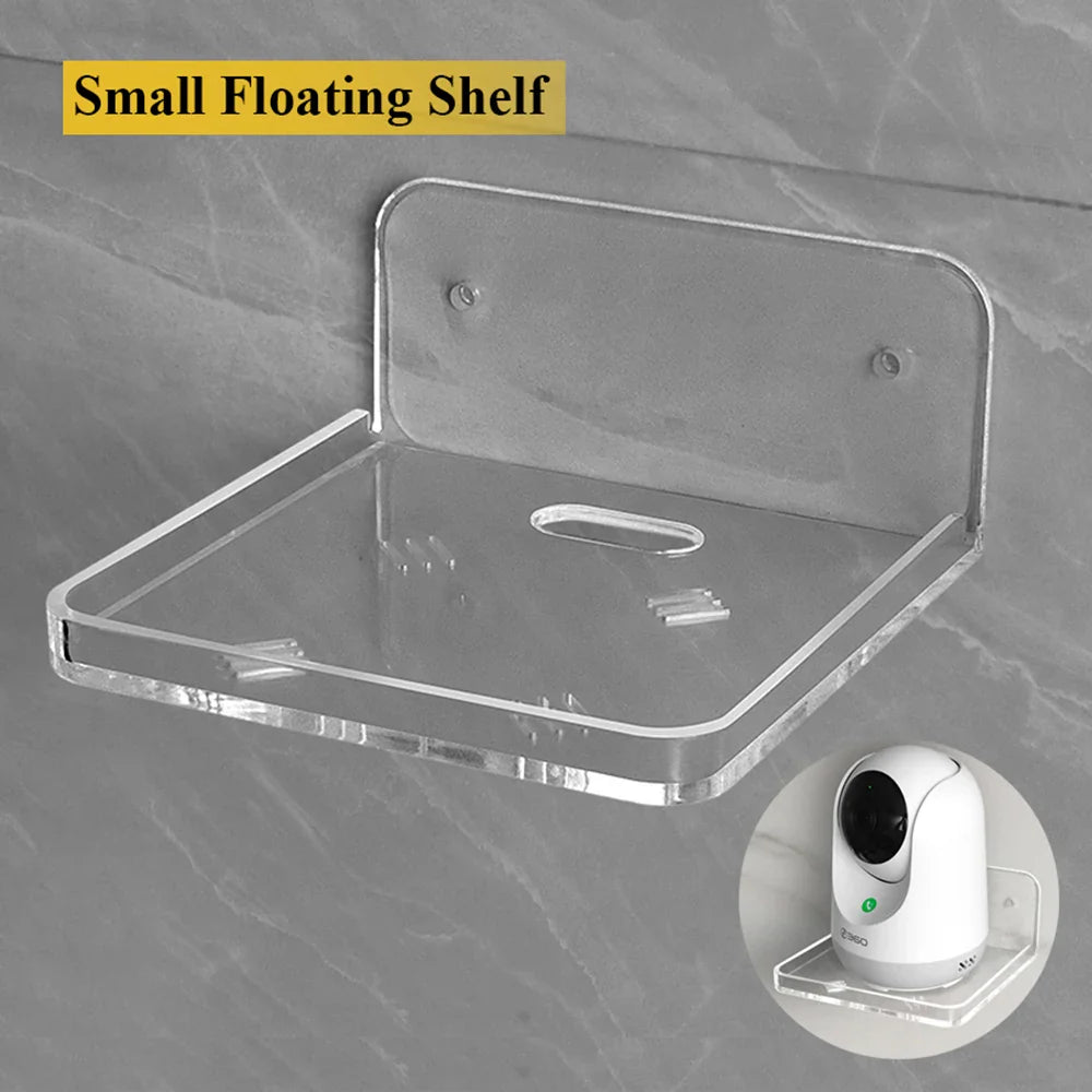 Adhesive Floating Shelf – Wall-Mounted Clear Plastic Shelf for Small Items, Soundbar & Smart Speaker, No Drilling
