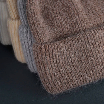 2024 Rabbit Fur Beanie – Soft Fluffy Winter Hat for Women, Angora Knitted Skullies, Warm Bonnet Knit Cap