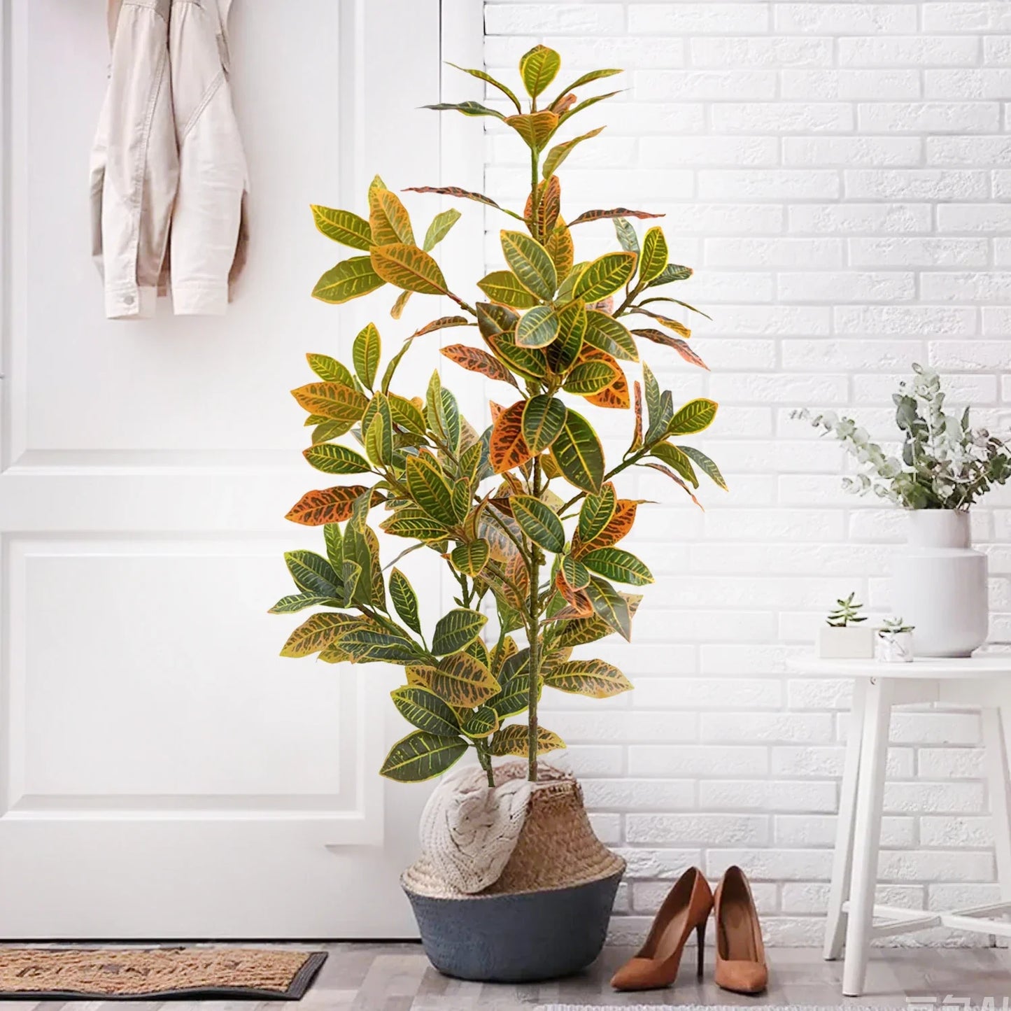 32–120cm Artificial Banyan Tree Branch – Tropical Fake Plant with Red Leaves for Home, Garden & Indoor Decorative Display