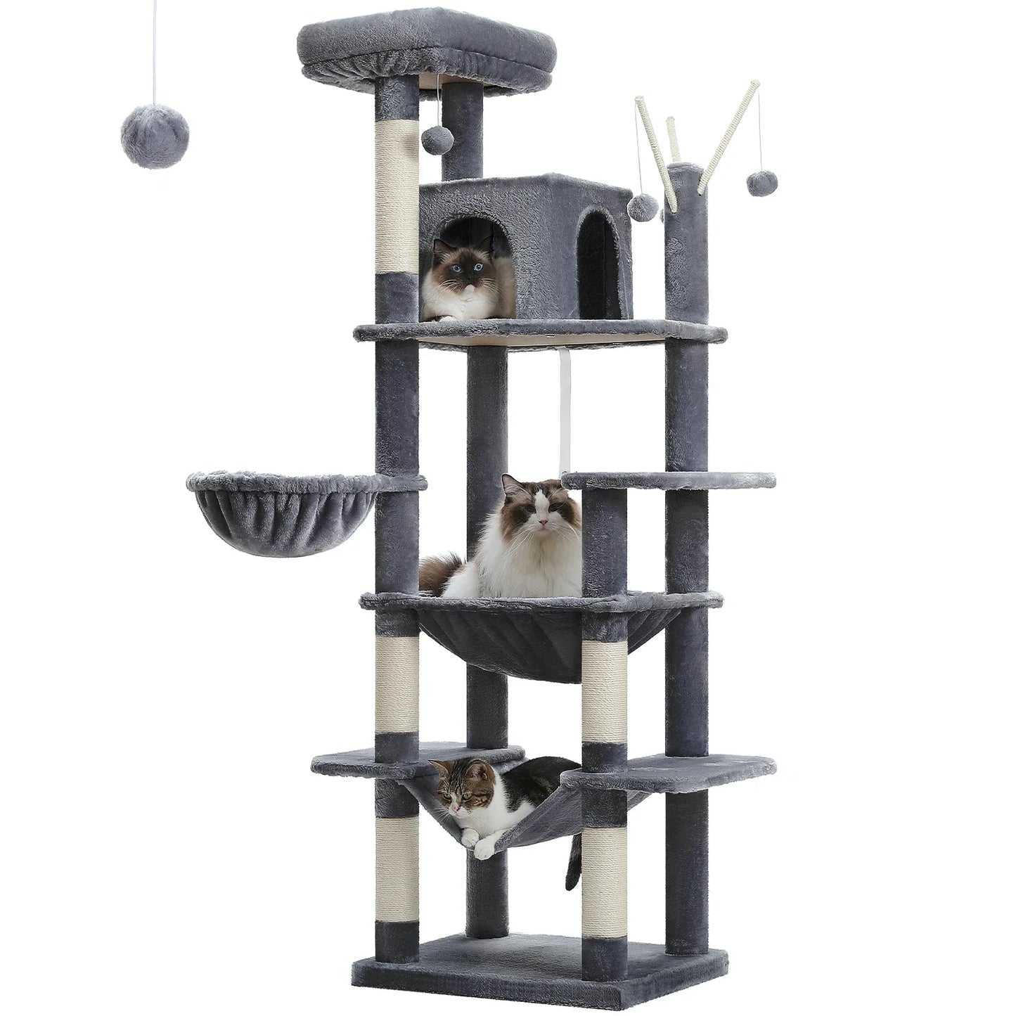 Large Cat Tree Tower – Multi-Level Plush Indoor Cat Condo with Scratching Posts, Boards, Perches & Caves