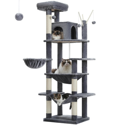 Large Cat Tree Tower – Multi-Level Plush Indoor Cat Condo with Scratching Posts, Boards, Perches & Caves