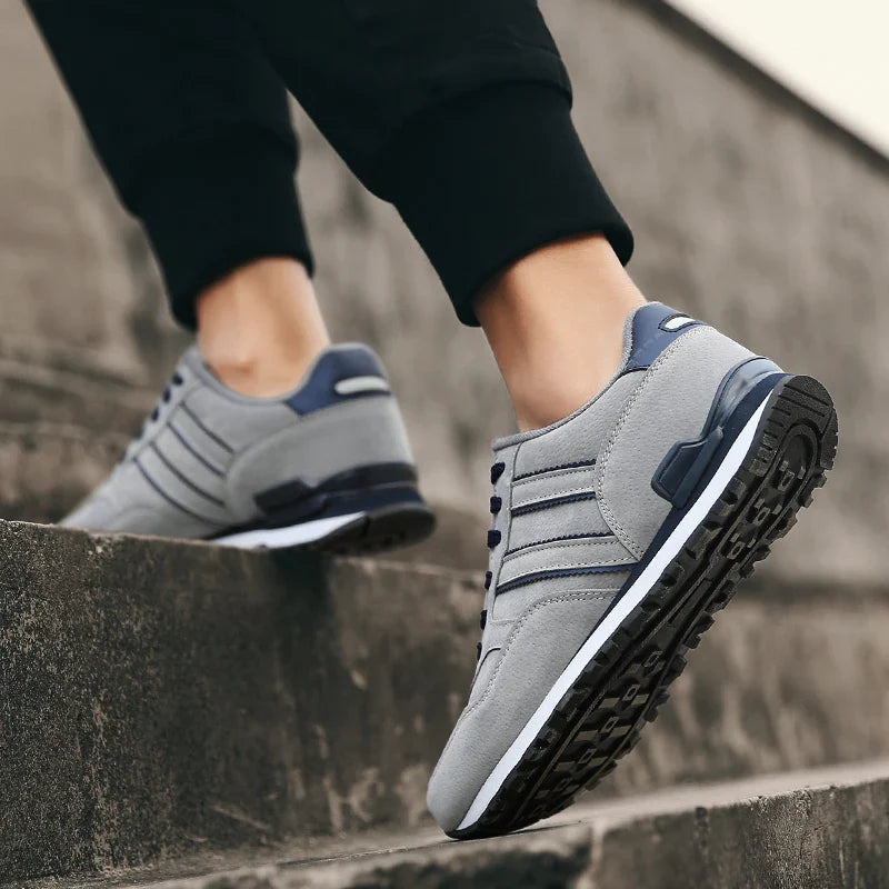 Men's Casual Artificial Leather Sneakers – Lightweight Breathable Lace-Up Flats for Spring & Outdoor Wear