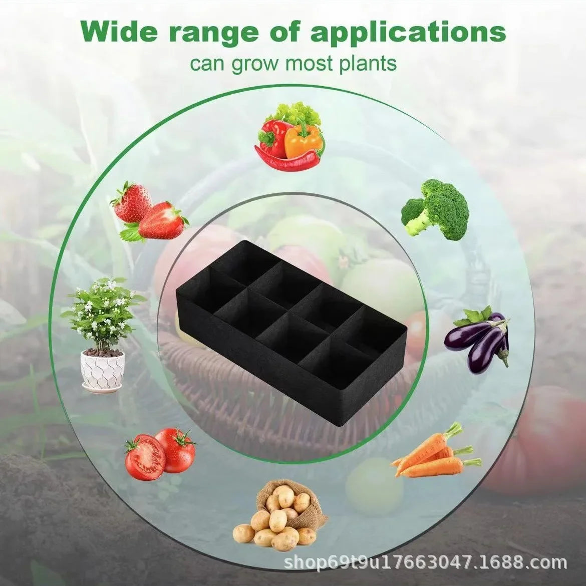 128-Gallon Rectangular Planting Bag – Multi-Grid Seedling Bed with 8 Mouth Openings for Flowers & Vegetables