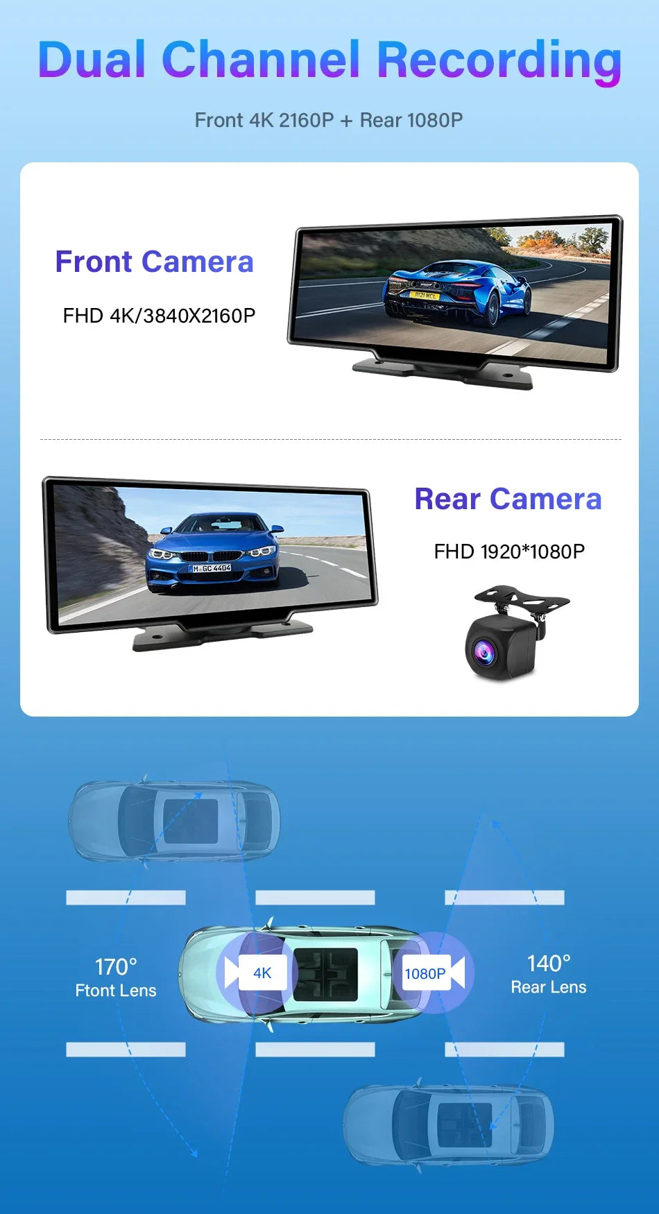 Srnubi 10.26 Inch Dash Cam Rearview Mirror - CarPlay & Android Auto DVR with GPS Navigation, Video Dashboard Monitor