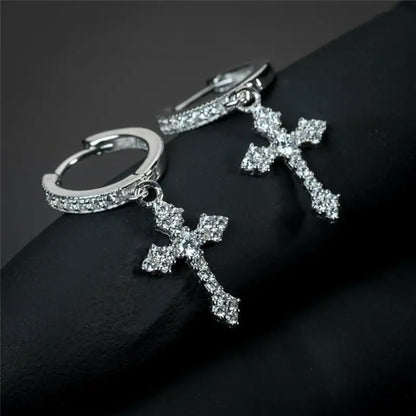 Classic Cross Crystal Earrings - Replaceable White Point-Drill Hip-Hop Party Jewelry for Women & Men