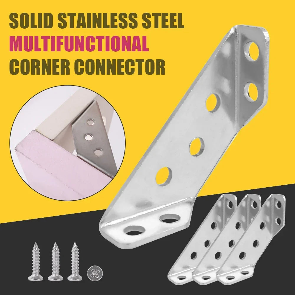 Stainless Steel Corner Brackets Set – Heavy-Duty Angle Shelf & Cabinet Support Connectors with Screws