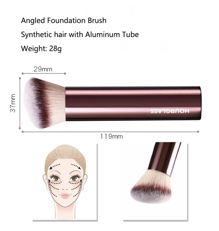 Angled Foundation Makeup Brush — High-Quality Powder Brush with Metal Handle and Aluminum Tube