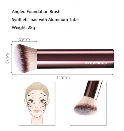 Angled Foundation Makeup Brush — High-Quality Powder Brush with Metal Handle and Aluminum Tube