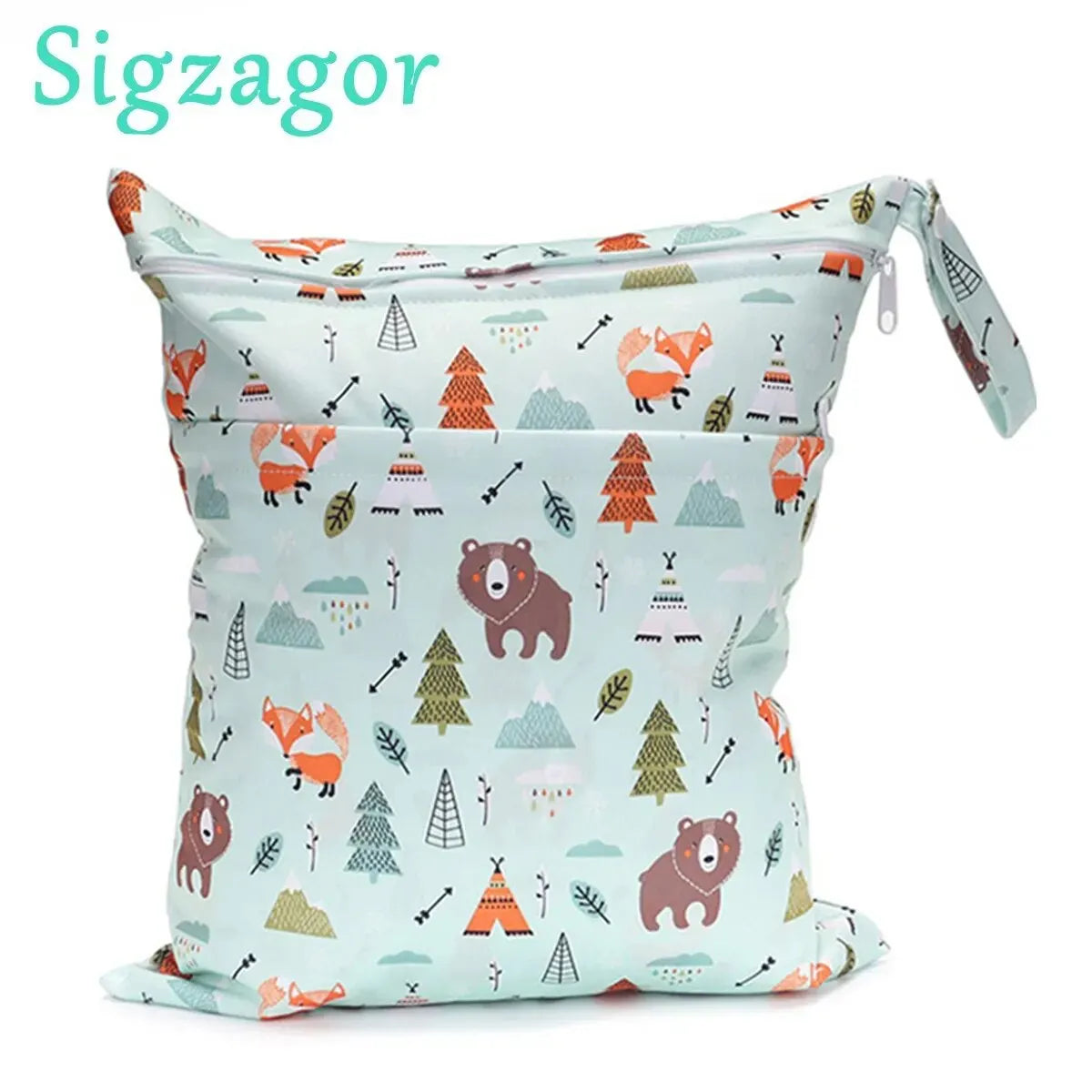 Sigzagor Wet & Dry Baby Diaper Bag – Waterproof Reusable Washable Nappy Bag with Double Zippers