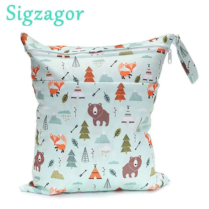 Sigzagor Wet & Dry Baby Diaper Bag – Waterproof Reusable Washable Nappy Bag with Double Zippers