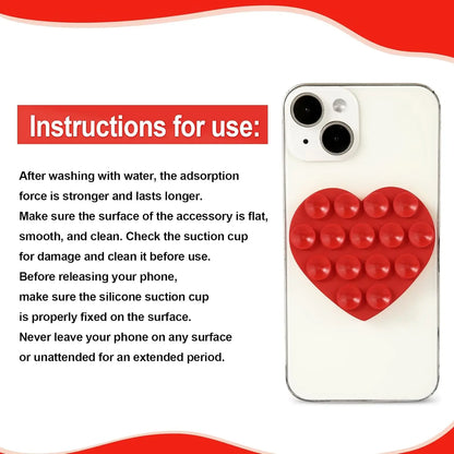 Heart-Shaped Double-Sided Phone Suction Holder - Multi-Purpose Silicone Suction Cup Mount and Sticky Phone Grip