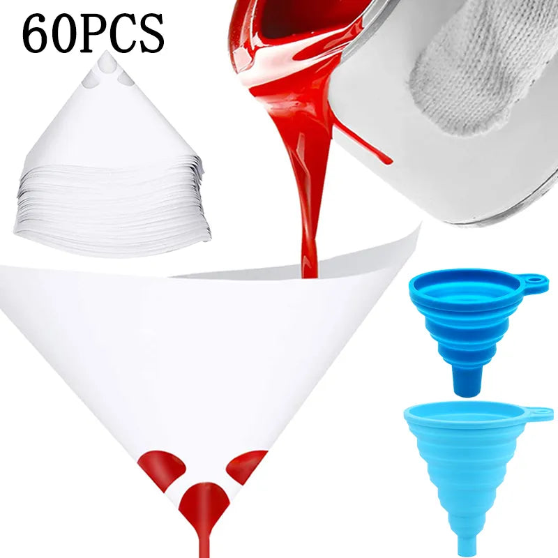 Disposable Paint Filter Paper - 100 Mesh Conical Straining Cup Funnel for Purifying Paint, Nylon Micron Mesh, Available in 10/20/30/60Pcs