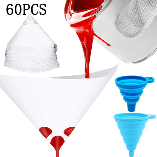 Disposable Paint Filter Paper - 100 Mesh Conical Straining Cup Funnel for Purifying Paint, Nylon Micron Mesh, Available in 10/20/30/60Pcs