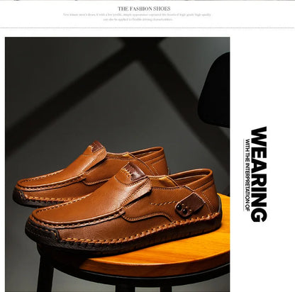 Handmade Leather Men’s Loafers – Casual Slip-On Flats, Comfortable Outdoor Walking Shoes