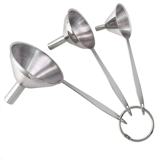 Set of 4 Stainless Steel Funnels with Cleaning Brush - 304 Grade Small Funnel Set for Essential Oils, Liquids, Spices, and Fluids