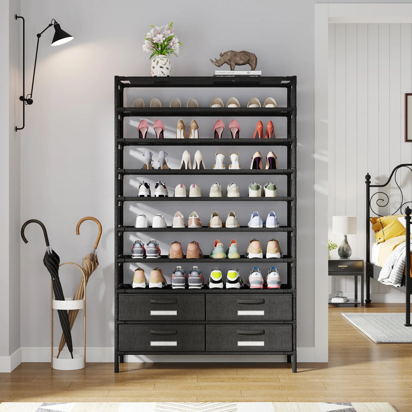 Tribesigns 10-Tier Shoe Rack Organizer – Vertical Shoe Shelf with 4 Drawer Bins, Holds 32 Pairs for Closet & Entryway