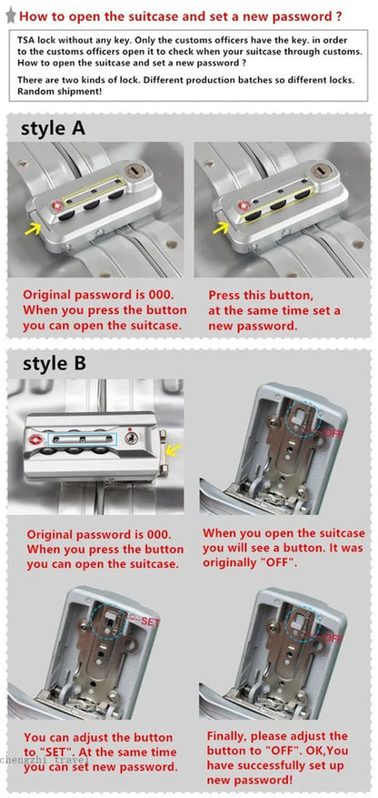 VESOCOVO Aluminum Trolley Suitcase — 20", 26", 30" Large Rolling Luggage Bag with Wheels
