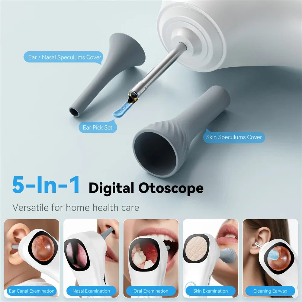 5-in-1 Smart Ear Camera with Screen – 1080P HD Earwax Removal Kit with Ear Picks, 6 Tips & 12 Extra Inspection Heads