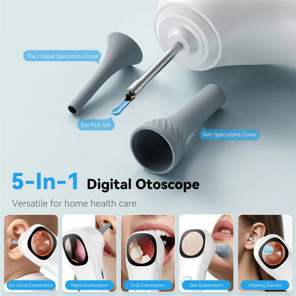 5-in-1 Smart Ear Camera with Screen – 1080P HD Earwax Removal Kit with Ear Picks, 6 Tips & 12 Extra Inspection Heads