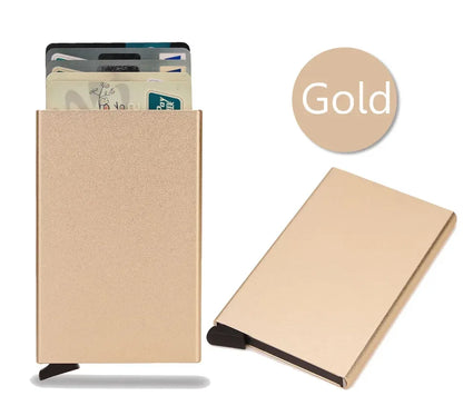 RFID Credit Card Holder Metal Slim Wallet for Men & Women, Pop-Up Minimalist Small Black Purse, Mini Wallet