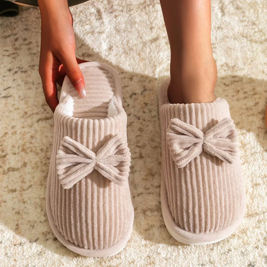 Women’s Fashion Bow Slippers – Lightweight Soft Warm Indoor Bedroom Slippers for Fall & Winter Home Comfort