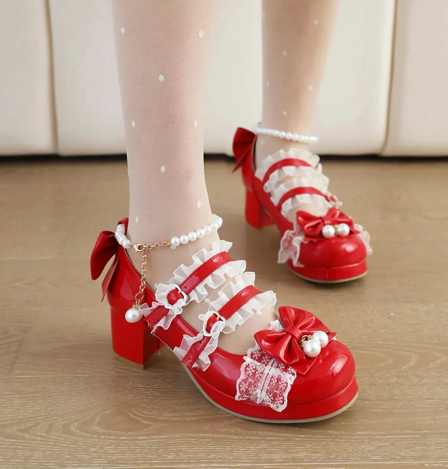 Women’s Cross Strap Mary Jane High Heels – Party, Wedding, Cosplay Lolita Pumps in White, Pink, Black, Strawberry Bow 2025