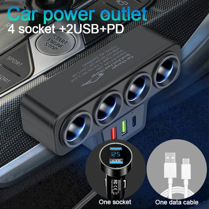 120W High Power Car Charger - USB-C and 4 Port Converter, Supports Apple, Samsung, Xiaomi, Huawei