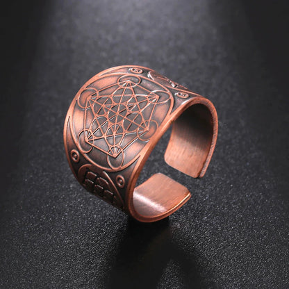 Dawapara 7 Archangels Protection Ring – Metatron Cube, Lilith Symbol, King Solomon Secrets Vintage Amulet Jewelry