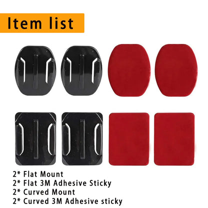 Helmet Adhesive Mount Kit for GoPro, Insta360, DJI – Flat & Curved Mounts with Adjustable Pivot Arm