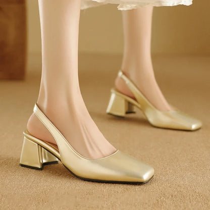 Women’s Bright Green Patent Leather Slingback Pumps – Square Toe Chunky Heel Stylish Shoes