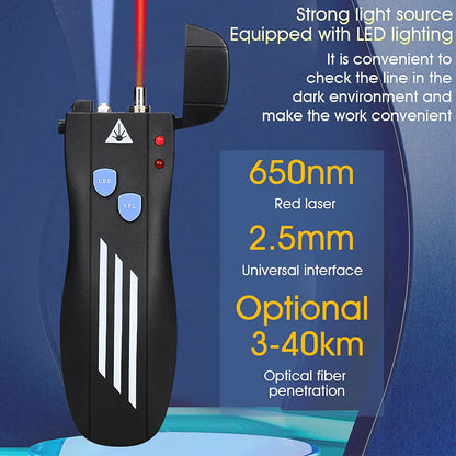 Rechargeable VFL Fiber Optic Cable Tester | Visual Fault Locator | Optional Power Levels (1/15/30/50mW) | Compatible with SC/FC/ST Connectors